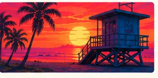 Illustrated beach scene